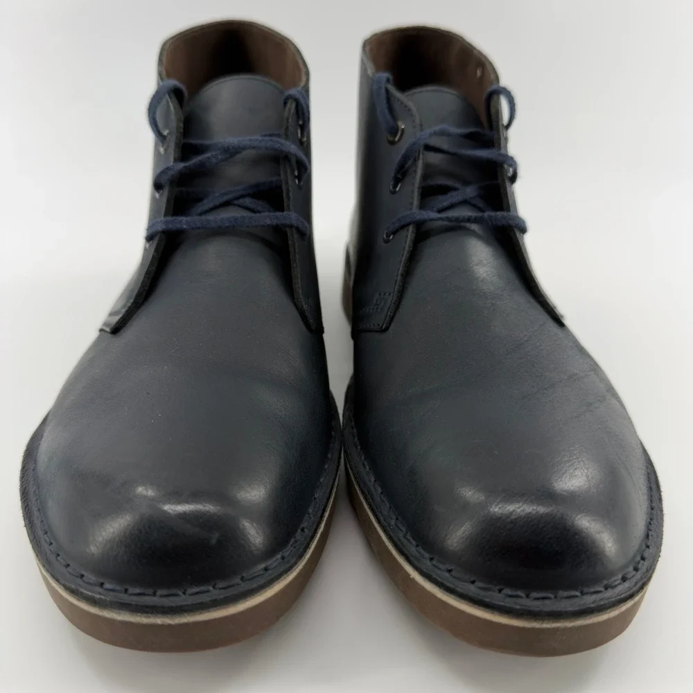 Clarks Mens Navy Blue Leather Chukka Desert Boots Size 12 Lace Up Casual Shoes